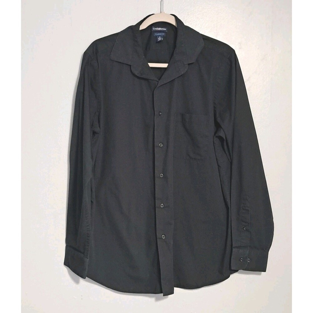 Croft & Barrow Men’s Dress Shirt Classic Fit Black Cotton-Poly Long Sleeve Size